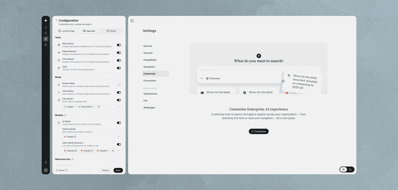 Search customisation settings