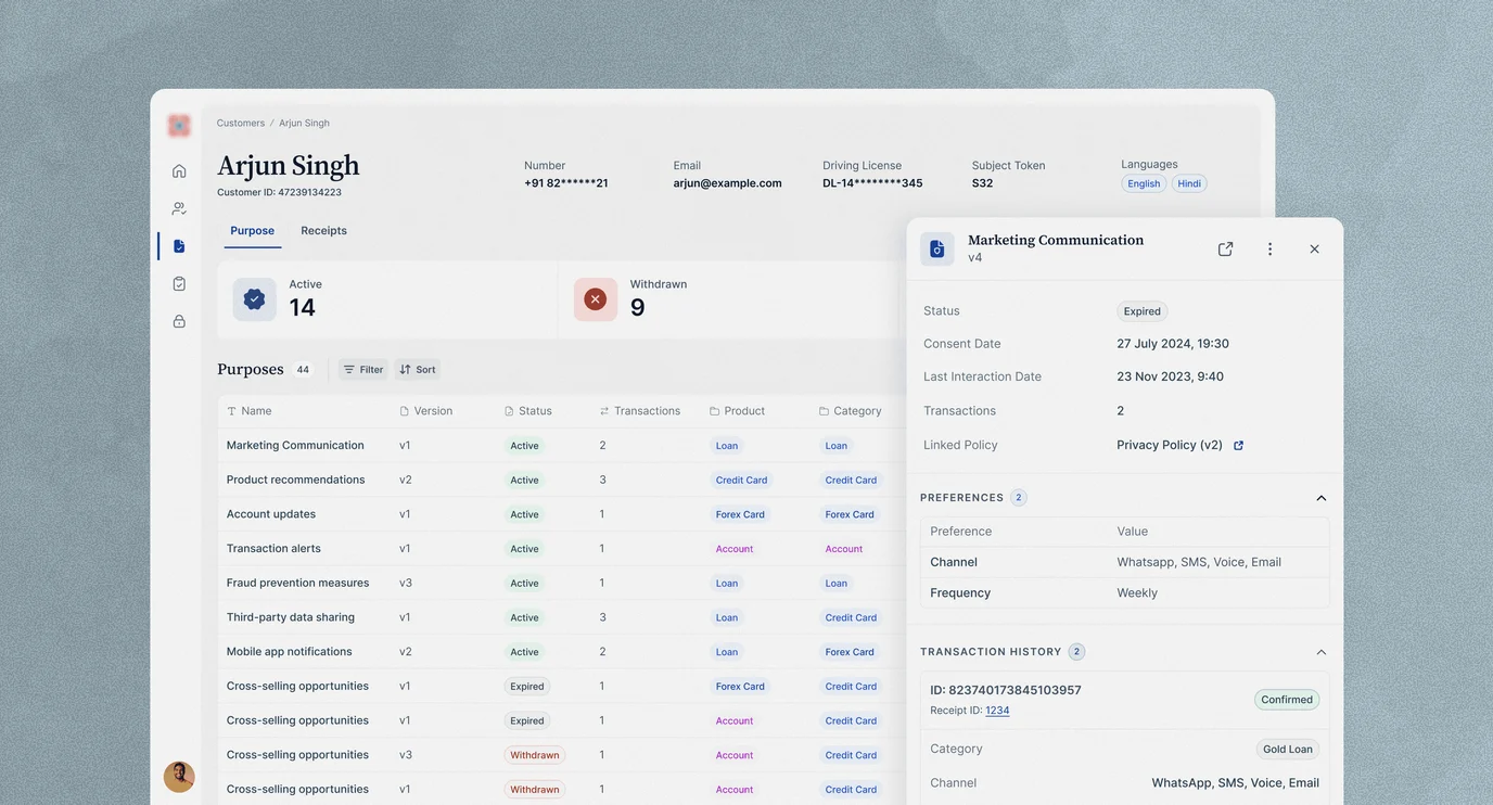 Customer consent portal and operator console
