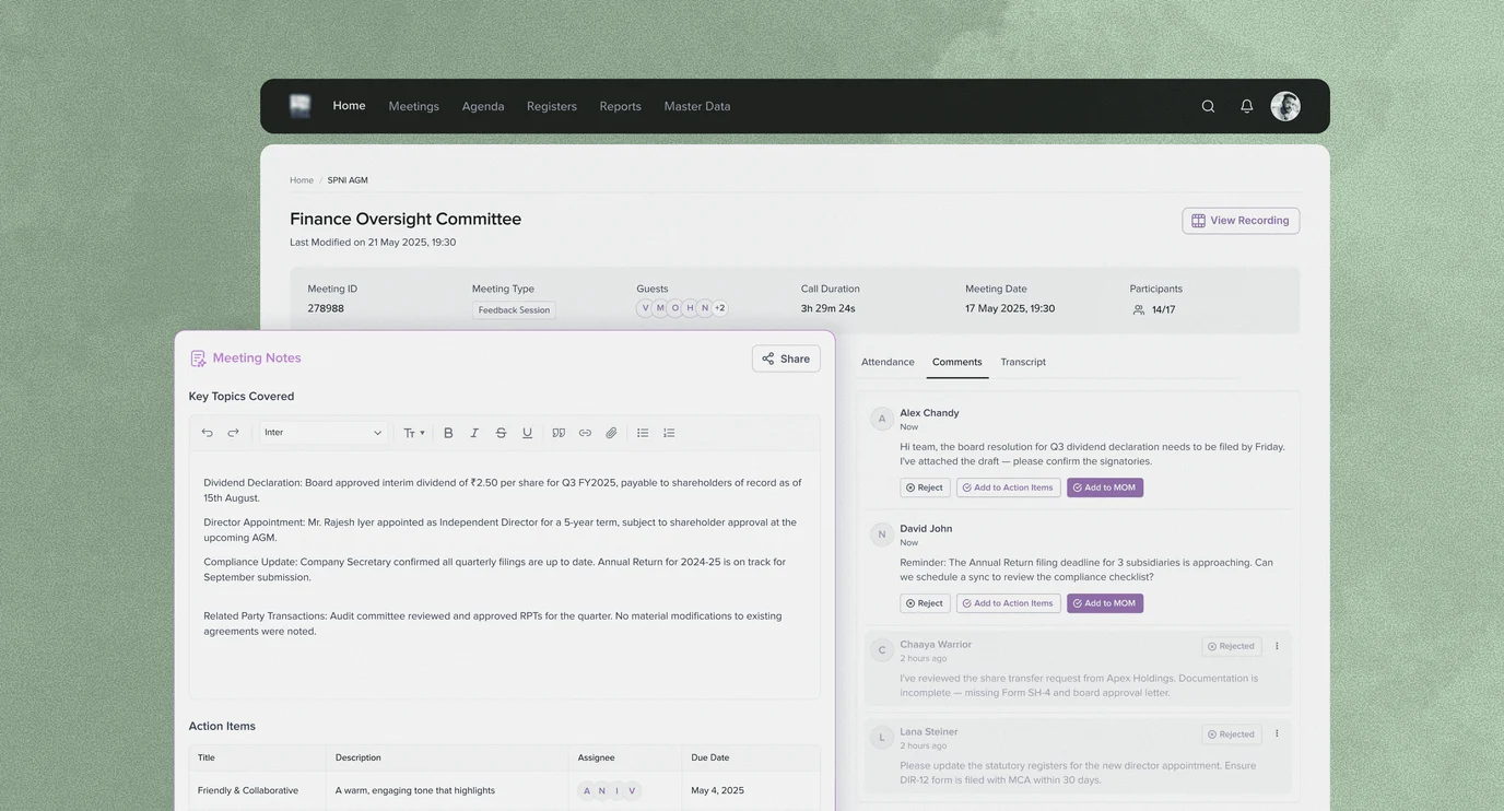 Corporate secretarial governance platform